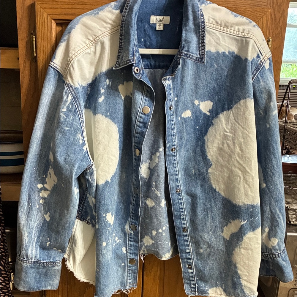 Blue and White Bleached Tie-Dye Denim Shacket
